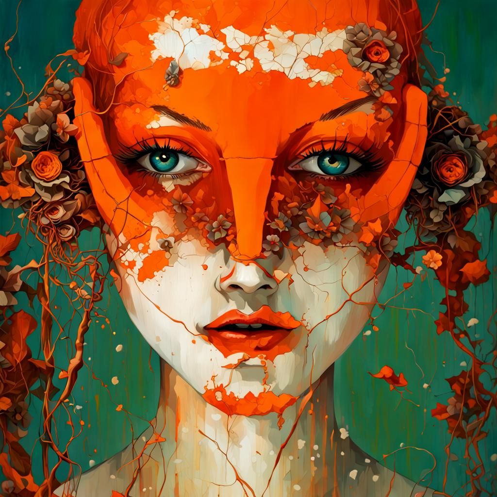 Orange Portrait Inspired by Mixed Media Art
