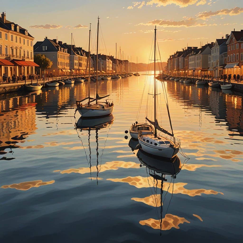 Sunset Marina: Traditional Sailboats in Golden Light