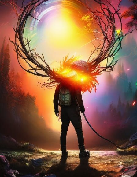 Man with Antlers in Graffiti Splash Art Style