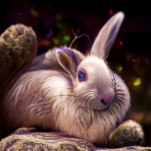 Happy White Rabbit in Magical Woodland Landscape