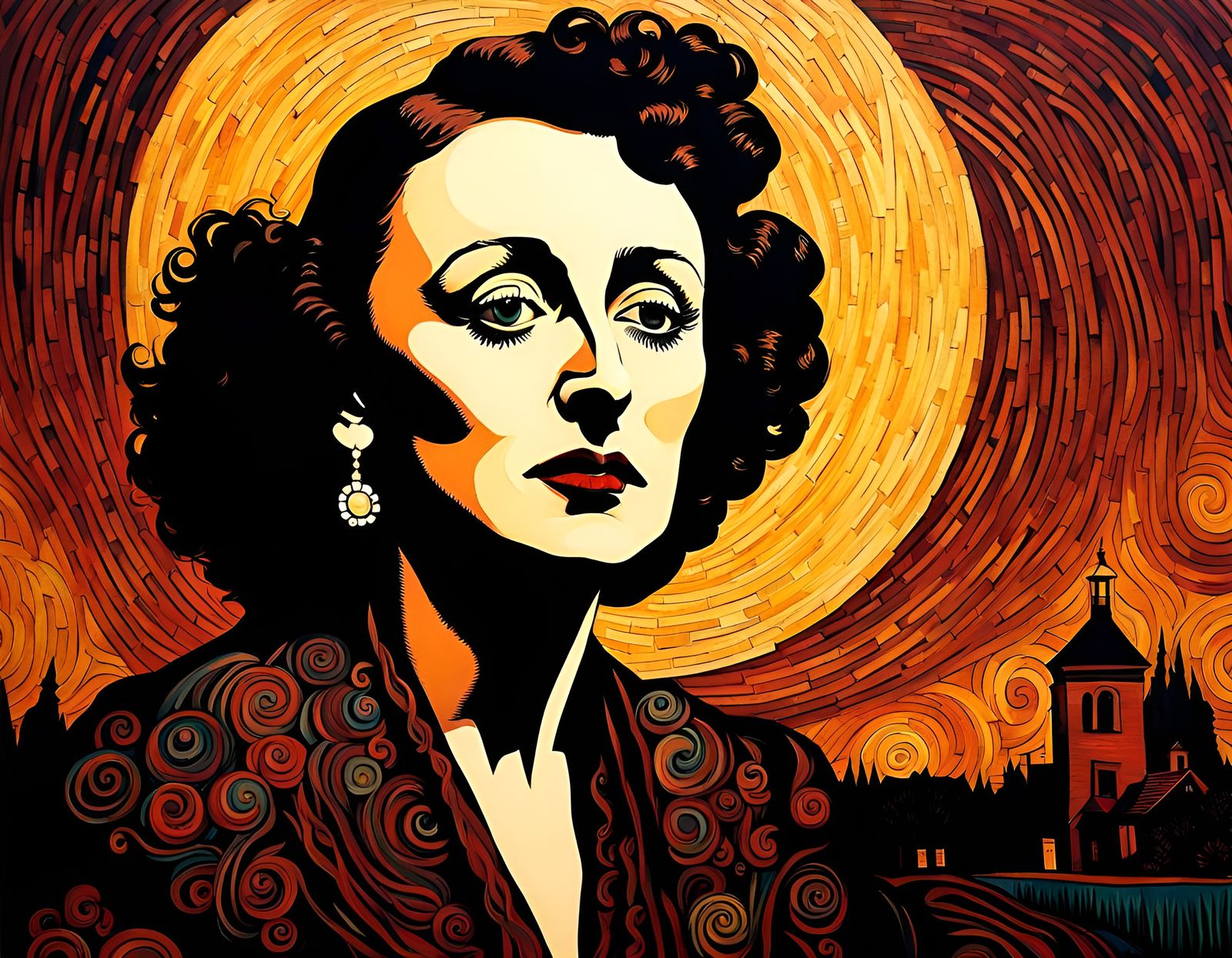 Van Gogh-Inspired Portrait of Edith Piaf in Moonlit Warmth