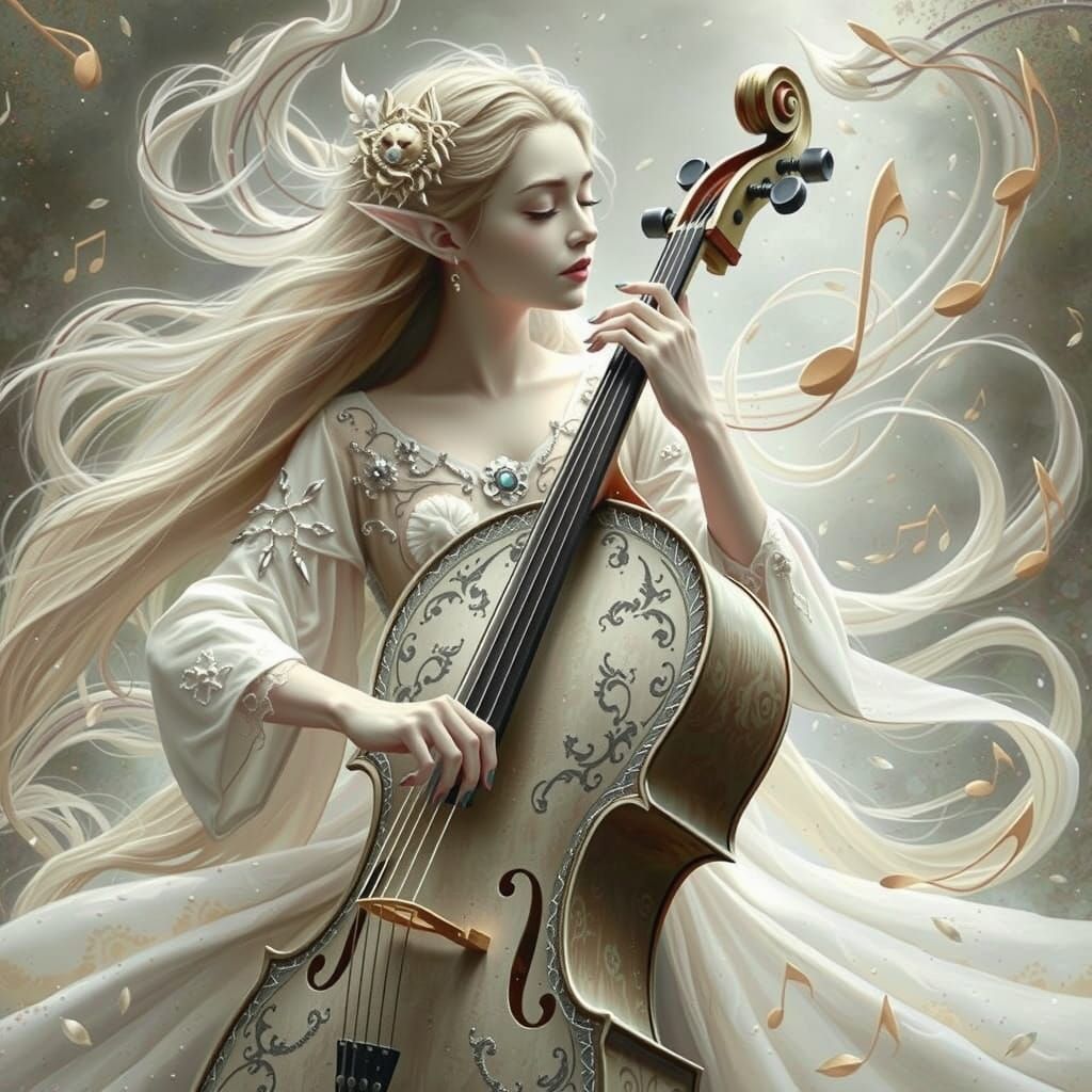 Sad Elf Plays Cello in Whimsical Style