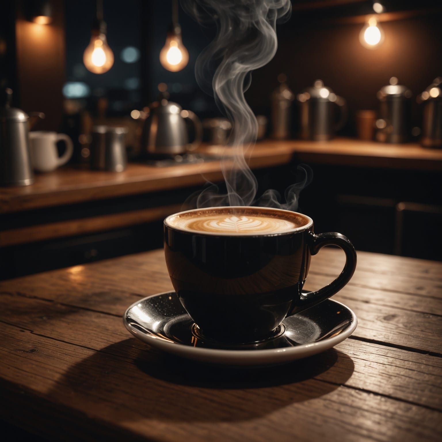 Moonlit Coffee Reflection in Moody Cinematic Lighting