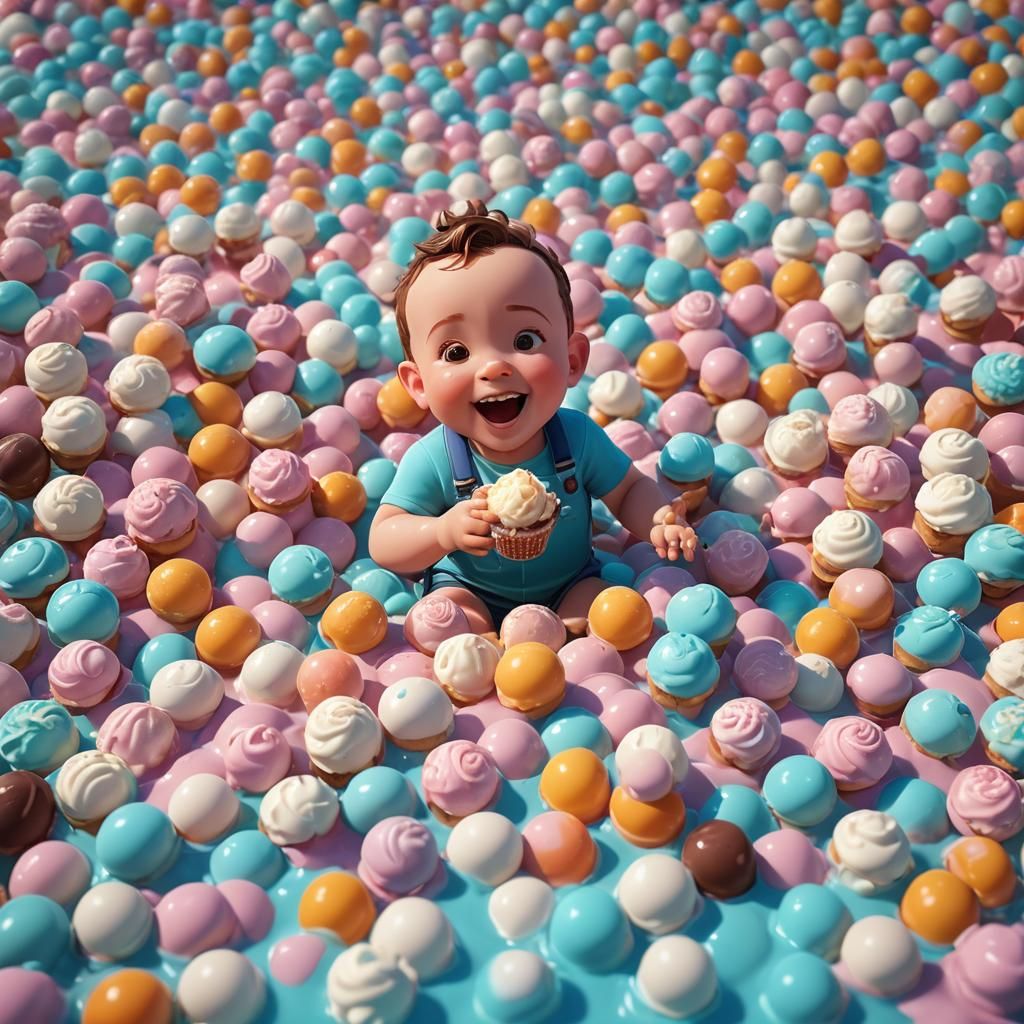 Baby Boy's Ice Cream Dream: 3D Digital Art