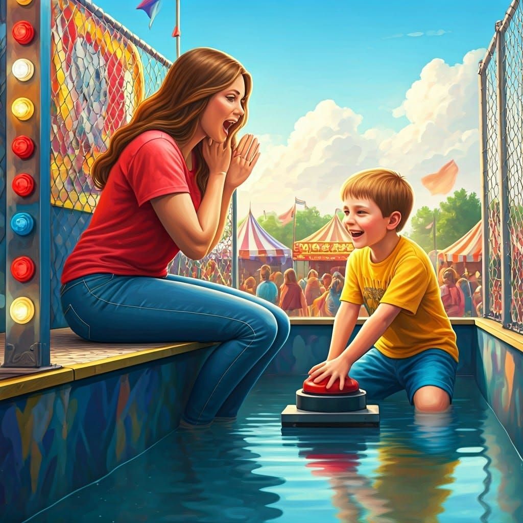 Carnival Dunk Tank Scene in Pop Art Style