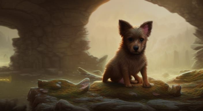 Cutest Puppy: Detailed Matte Painting in Fantasy Style