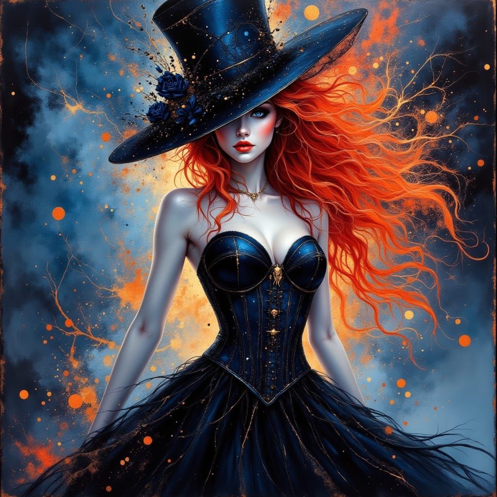 Futuristic Anime Lady with Veil and Red Hair