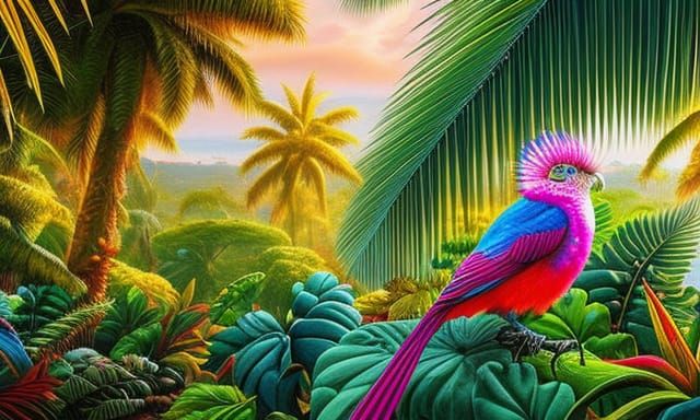 Silk Fractal Cotton Candy Bird in Ornate Jungle