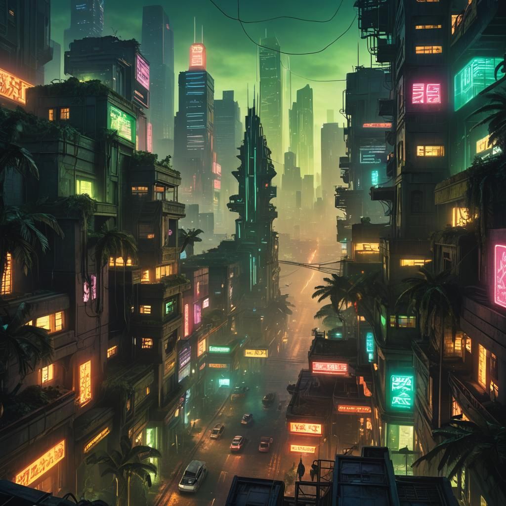 Goddess in Cyberpunk Tenochtitlan Ruins