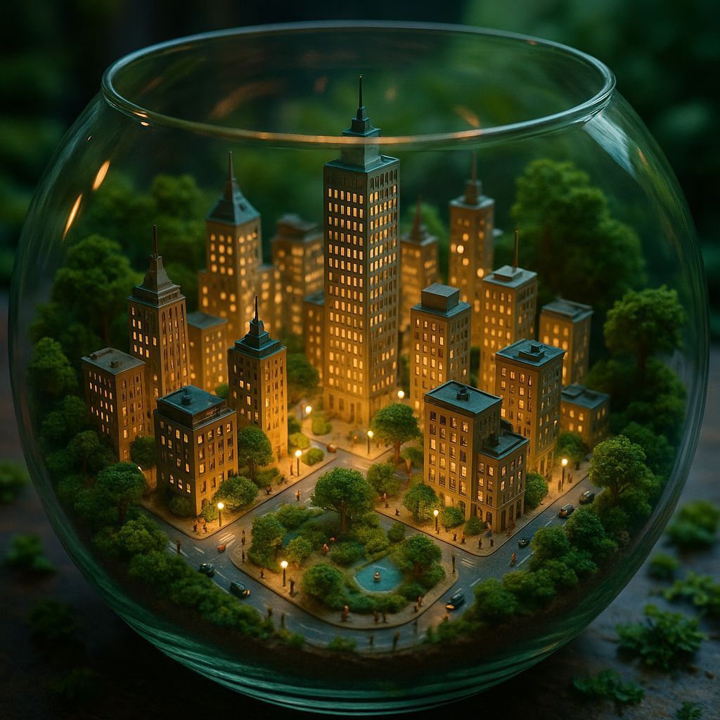 Miniature City Inside Terrarium in Diorama Style
