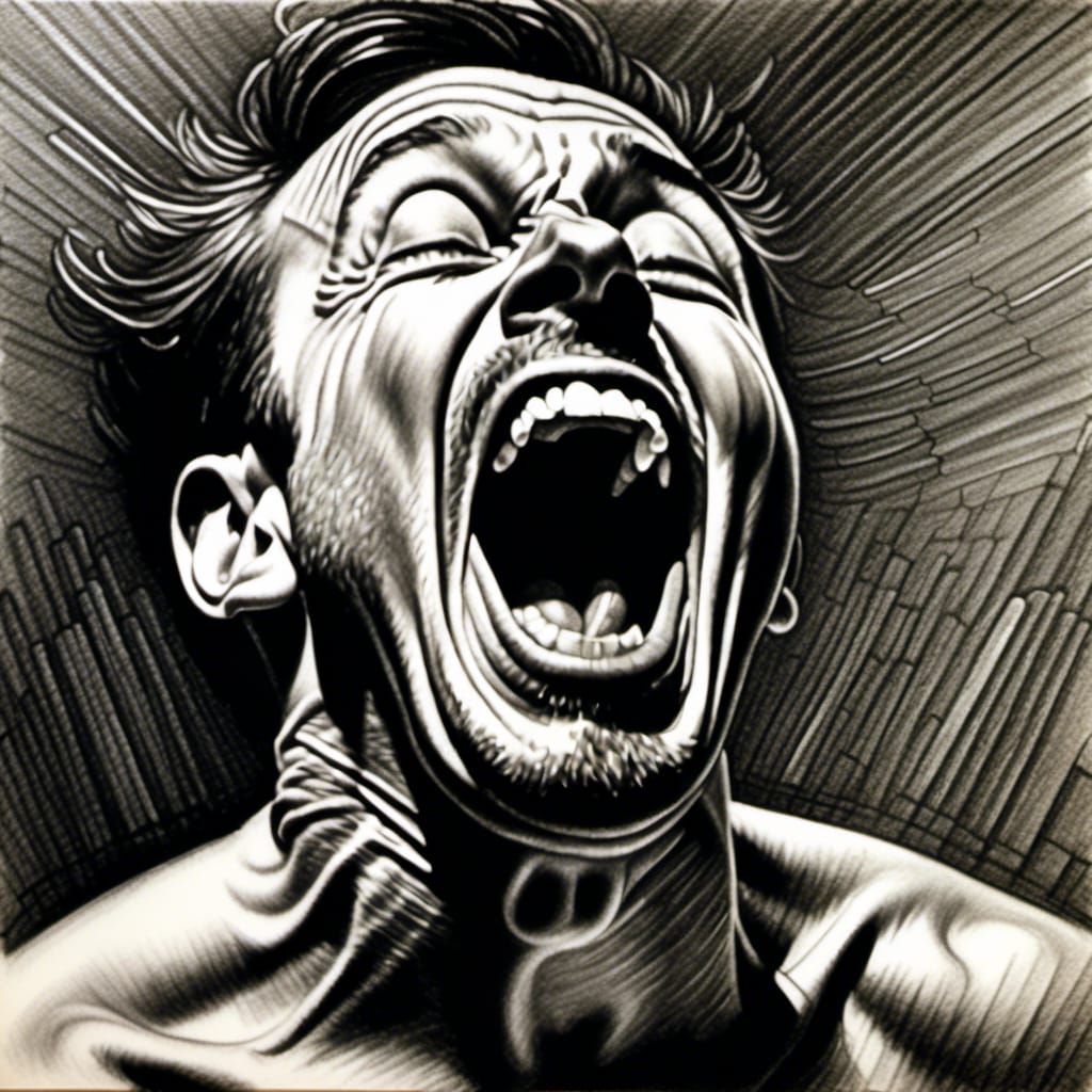 Charcoal Drawing of a Screaming Man