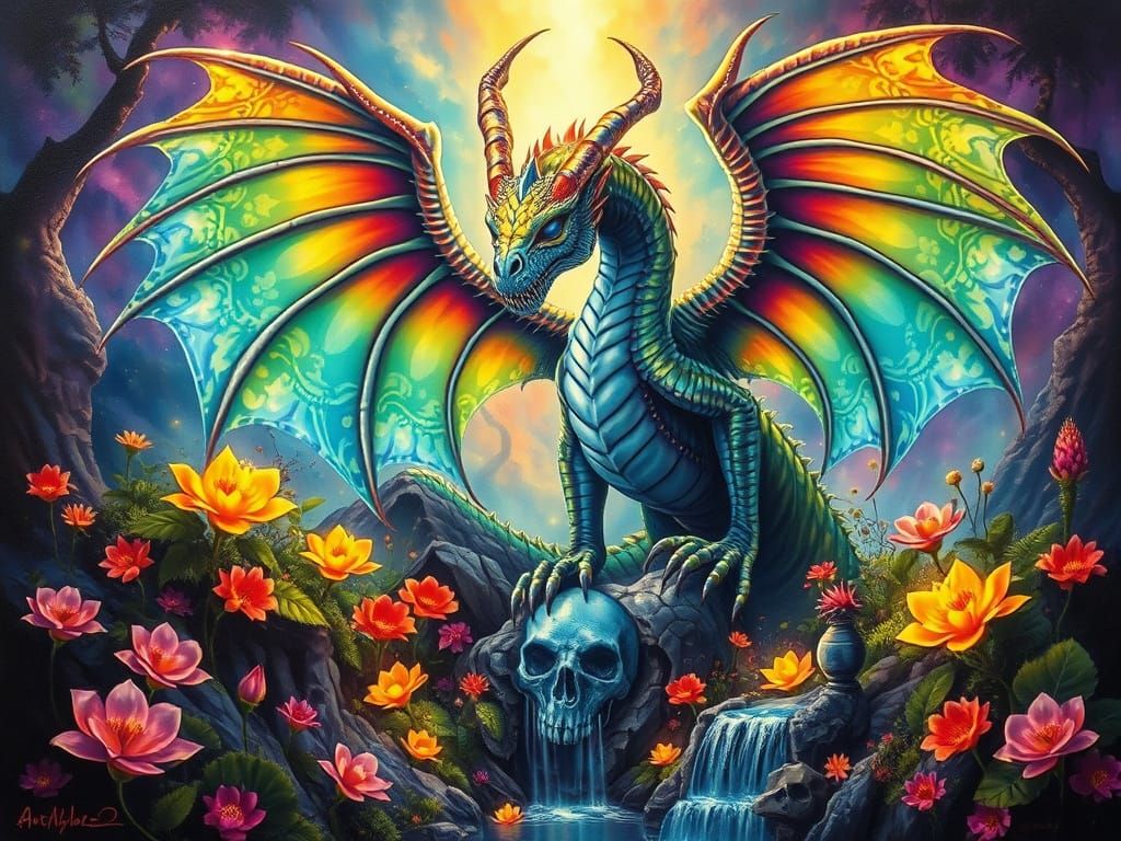 Vibrant Alien Paradise Unveils Radiant Rainbow Dragon