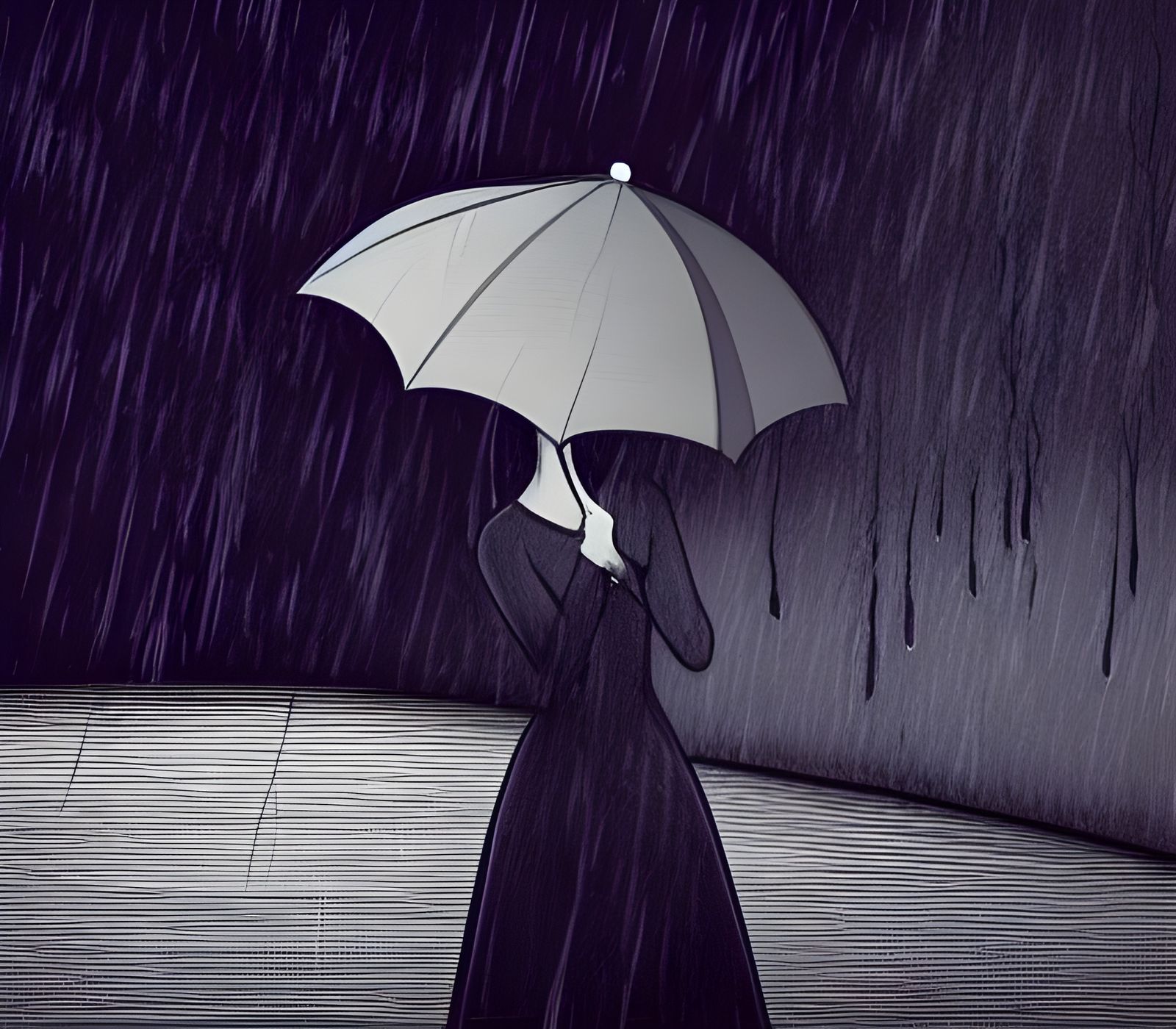 Girl in Rain with Umbrella: Cel-Shaded Sadness