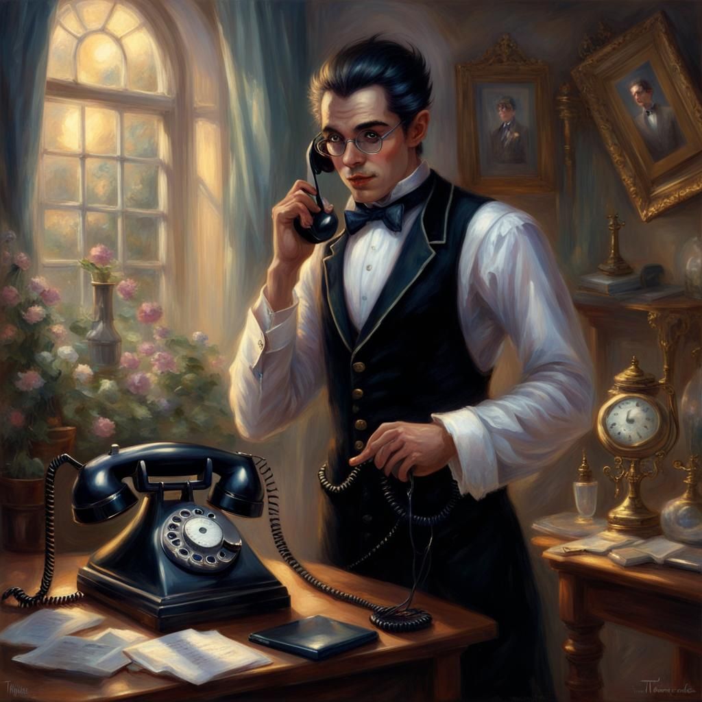 Dark Elf Butler Answering Telephone, Ethereal Fantasy