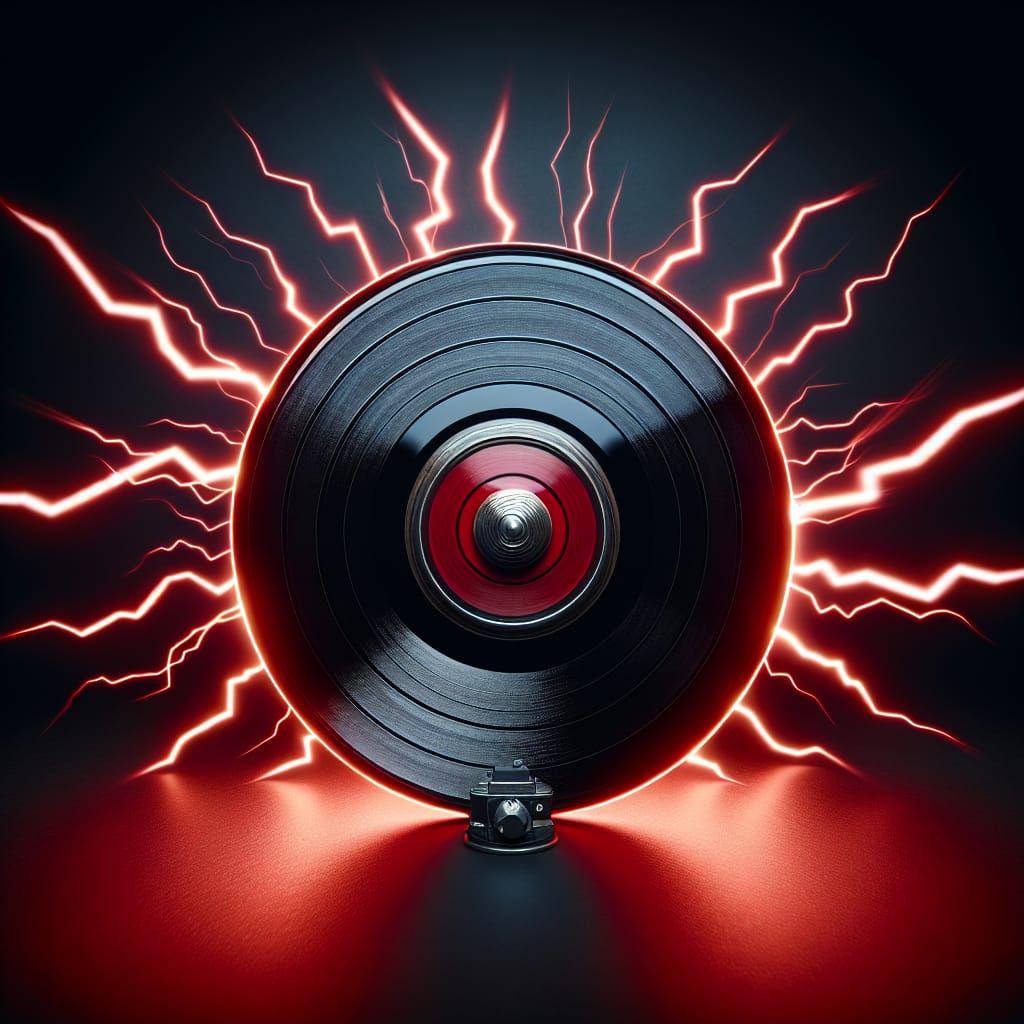 Vinyl Record with Red Lightning Portrait