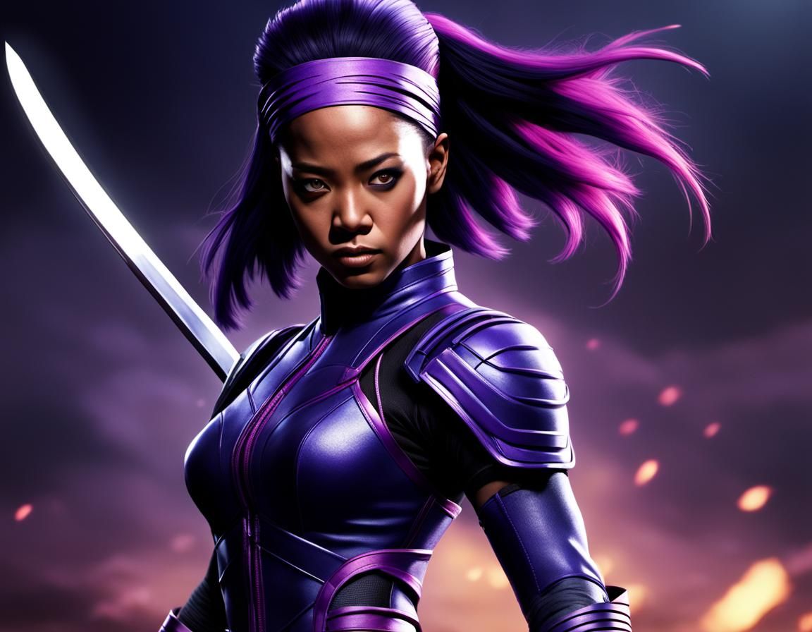 Psylocke as Afro-Japanese Ninja in Hyperrealistic Style