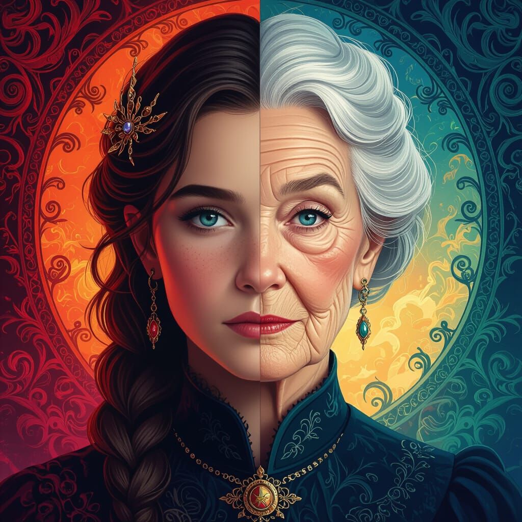 Youthful and Elderly Portrait in Fantasy Style