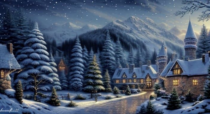 Cozy Castle Landscape in Thomas Kinkade Style
