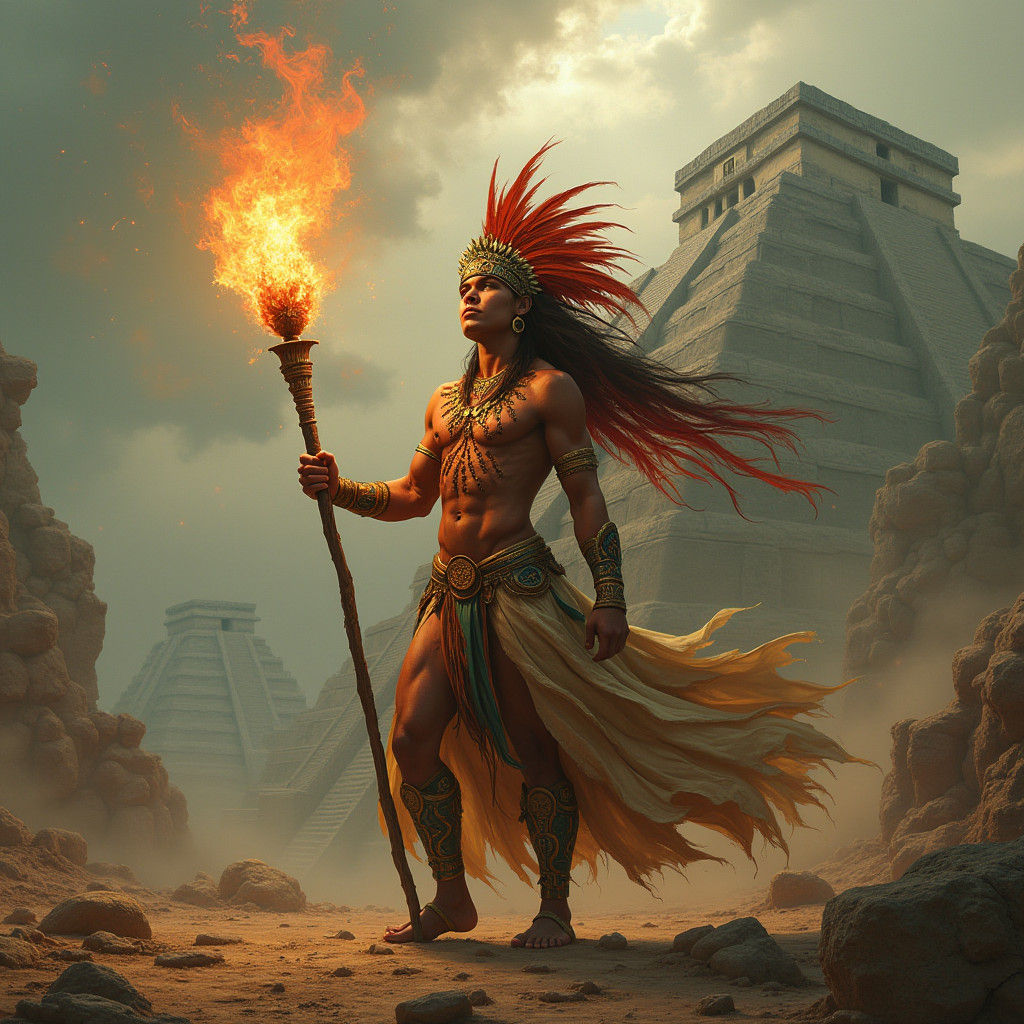 Mighty Fire God in Mesoamerican Ruins