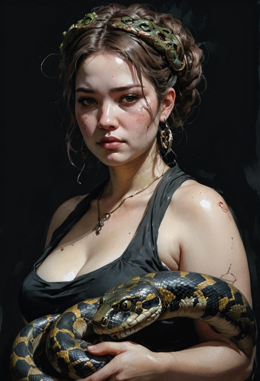 Teen with Snake: Detailed Fantasy Art Portrait