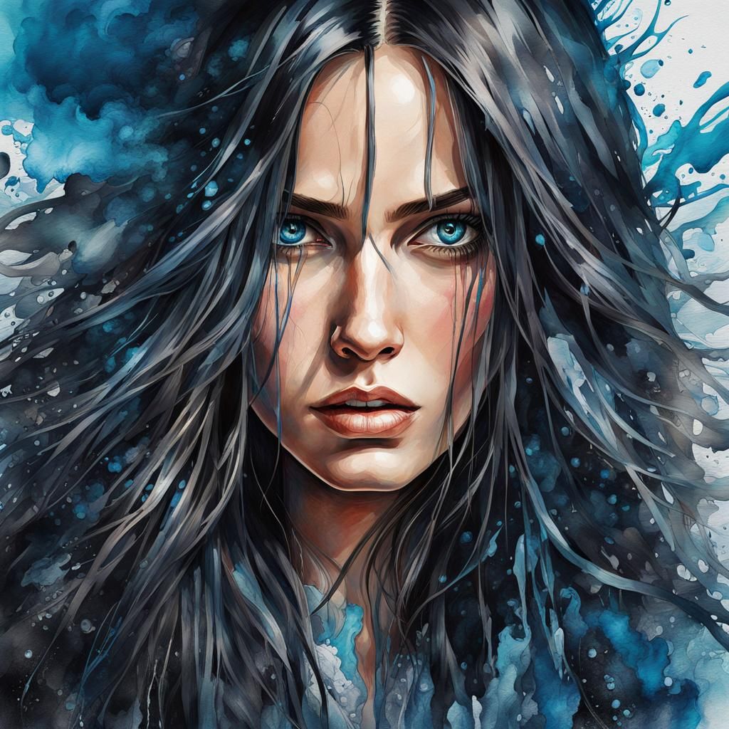 Stunning Woman with Impressionistic Background in Watercolor