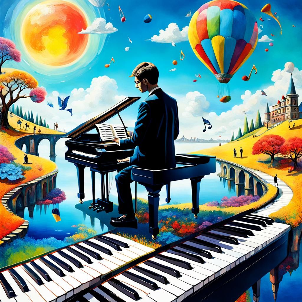 Surreal Psychedelic Piano Dreamscape in 3D