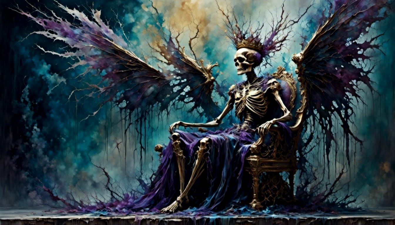 Golden King Skull with Valkyrie Wings in Dark Fantasy Art