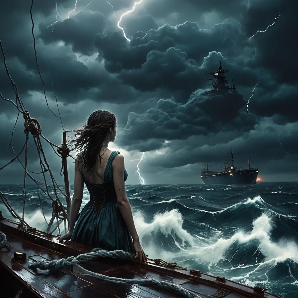 Ship Deck Siren in Stormy Seas