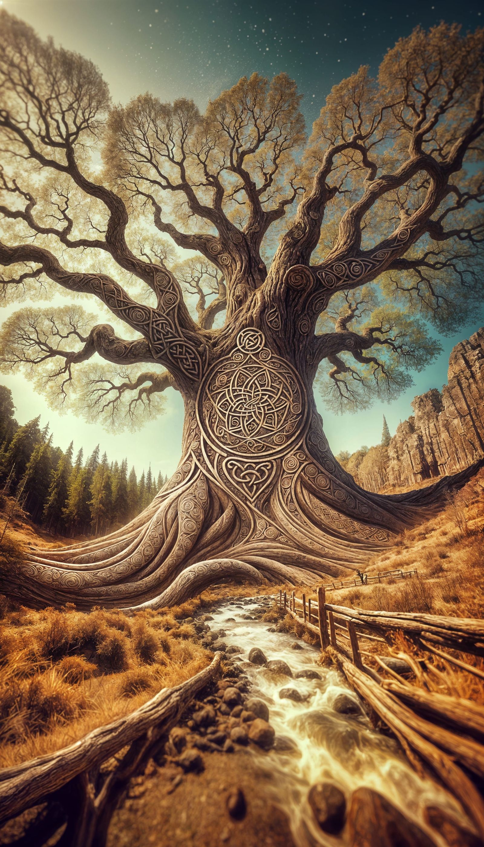 Ancient Celtic Oak Tree Towering Towards the Sky