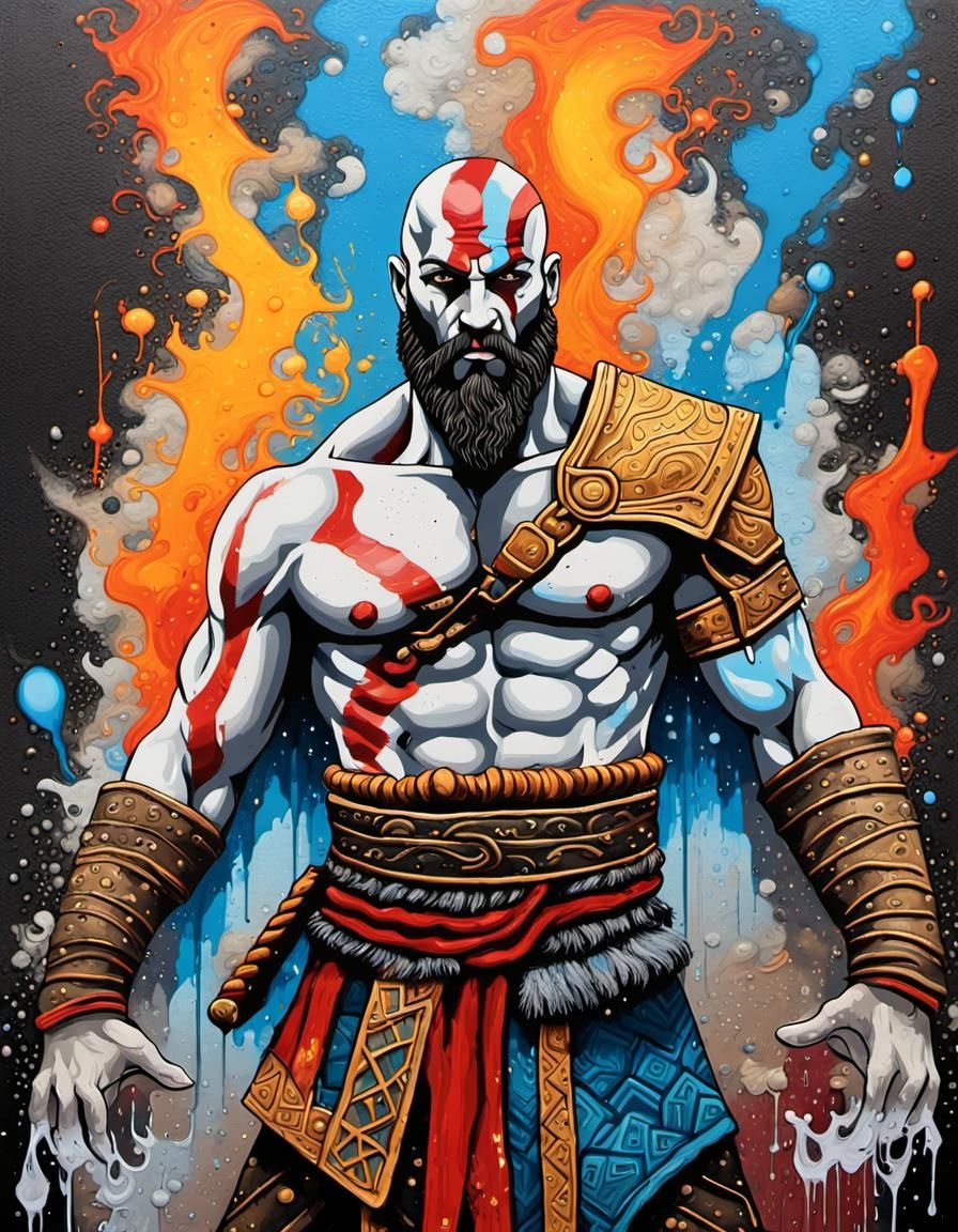 God of War Kratos as Graffiti Elemental God