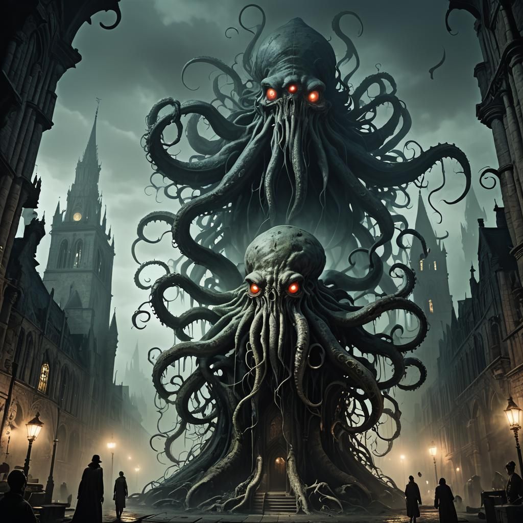 Grotesque Creature in Gothic Horror Landscape