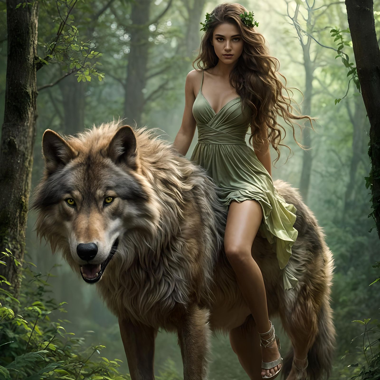 Girl Riding a Wolf