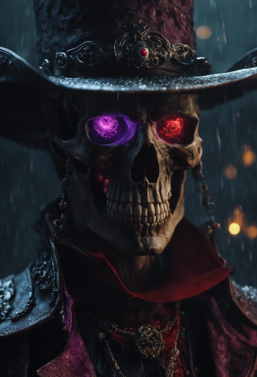 Frightening Skeleton Cowboy in Cosmic Rain