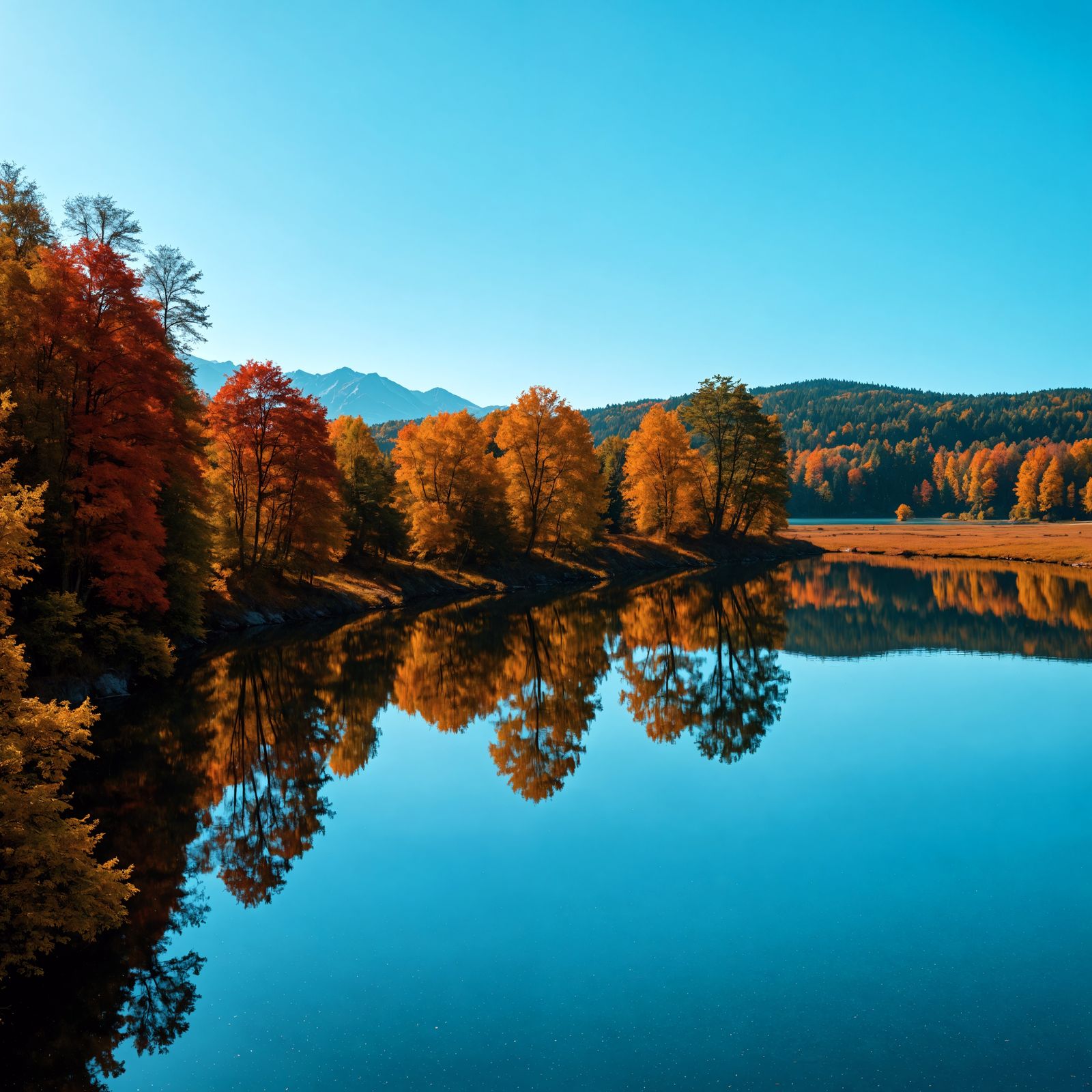 Autumn Lake Landscape in Hyperrealistic Style