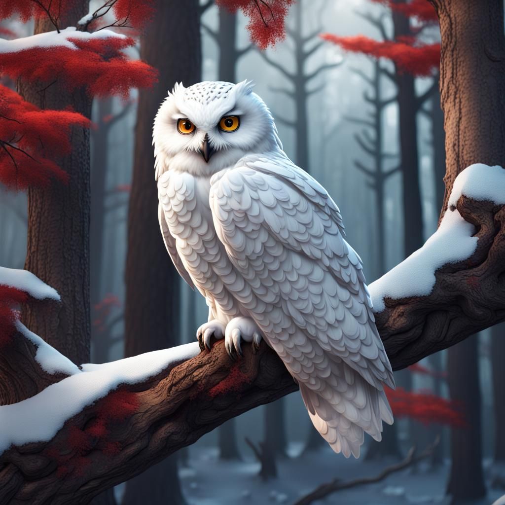 Snowy Owl Delivering Letter: Detailed Fantasy Art
