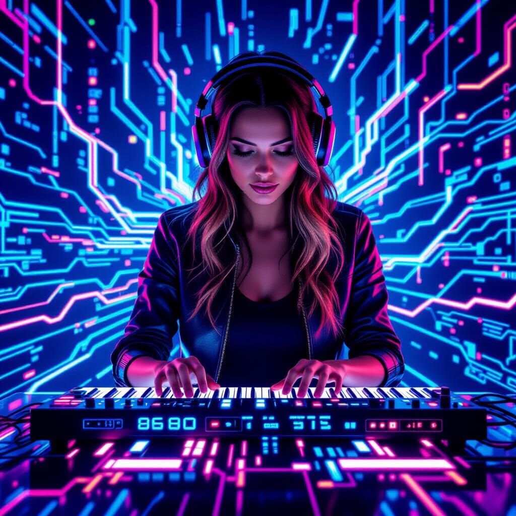 Futuristic Music Station with Electricity, in Retro-Futurist...