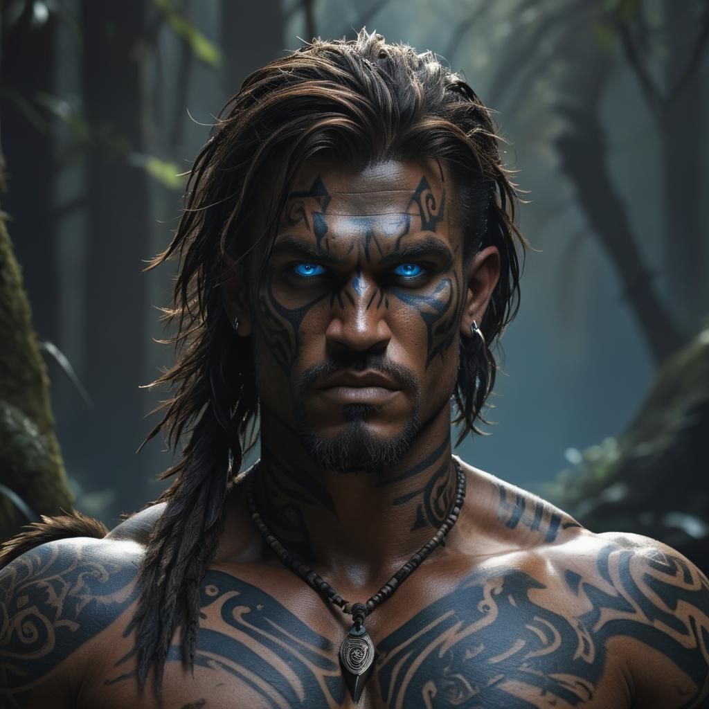 Shirtless Barbarian in Eerie Swamp Light