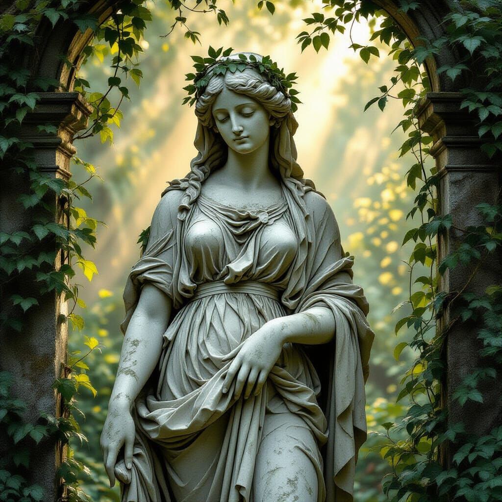 Goddess Statue in Overgrown Renaissance Garden