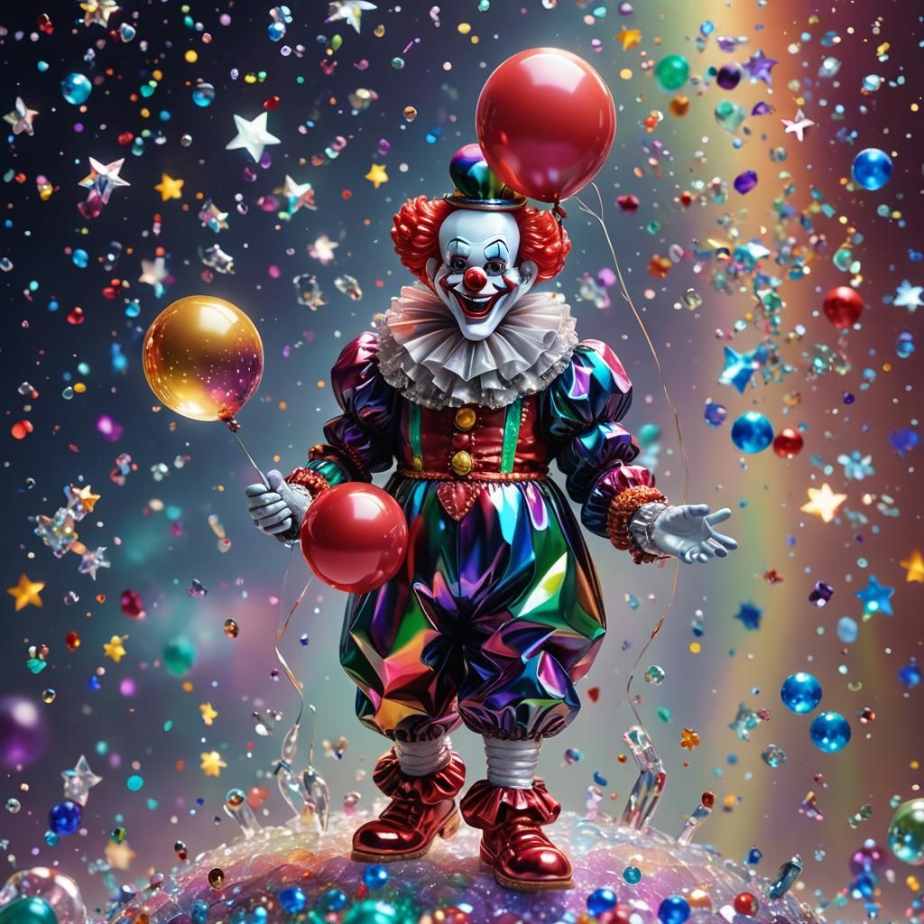 Crystal Clown Sculpture on Rainbow Ball