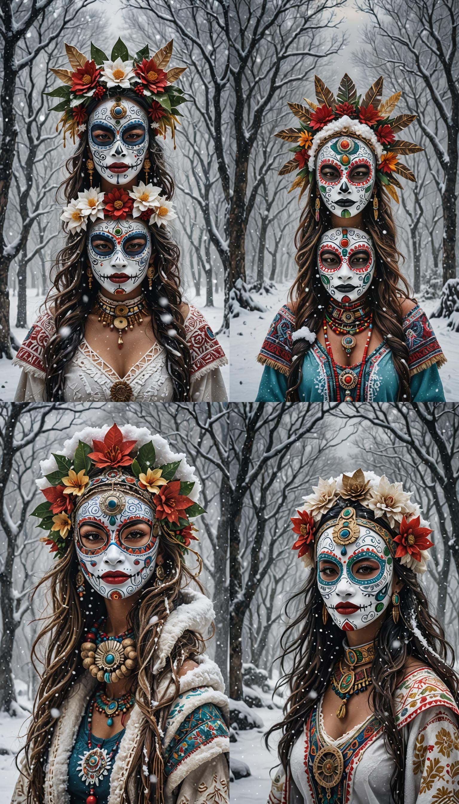 awe-inspiring lady donning traditional Mayan voodoo mask, Vo...