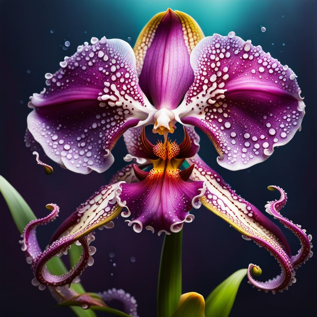 Hyperrealistic Octopus Orchid Splash Art