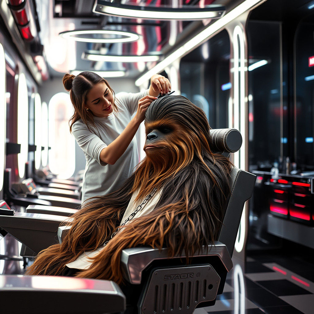 Chewbacca's Futuristic Haircut: A Cinematic Salon Scene