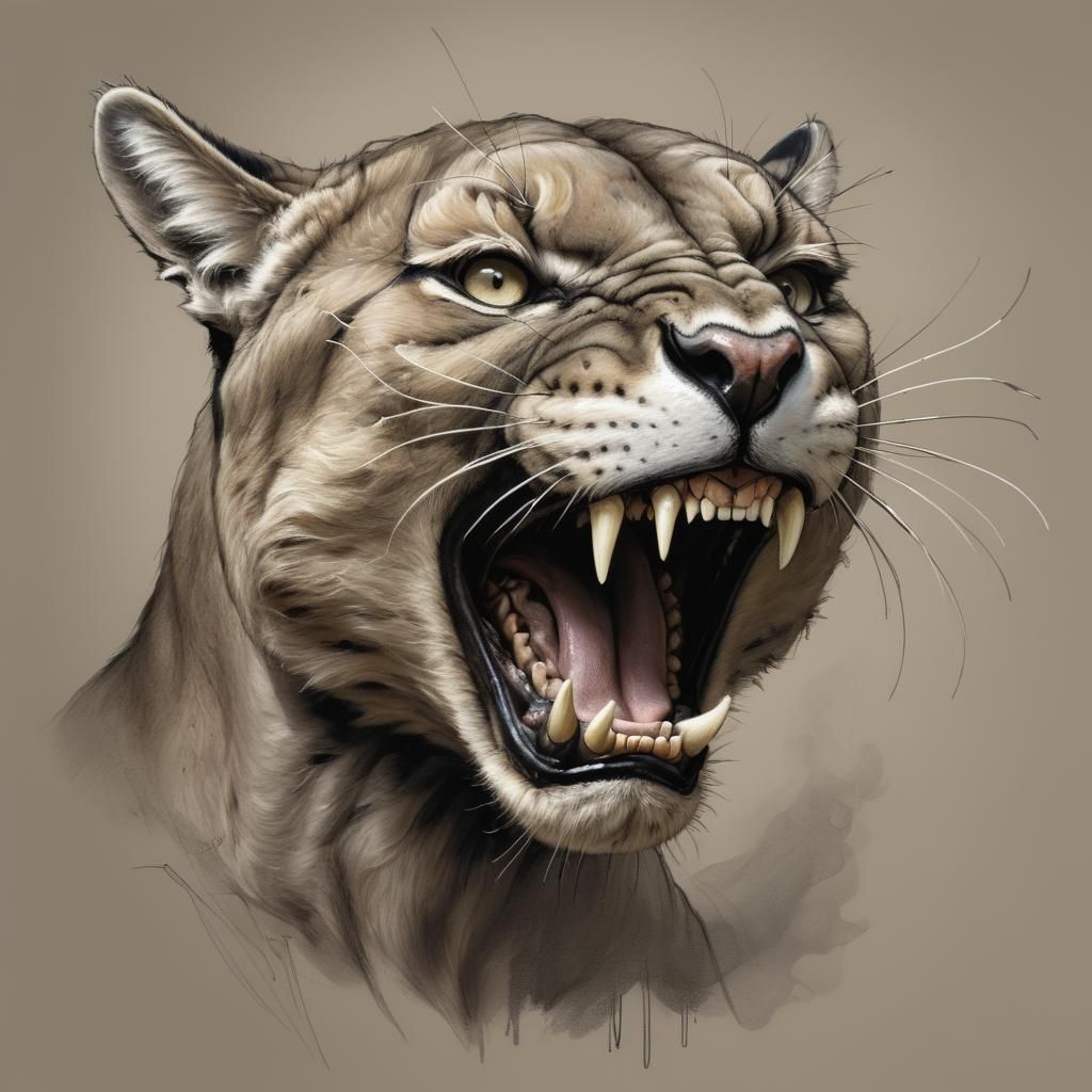 2/3 *half turned* portrait of a wild vicious puma