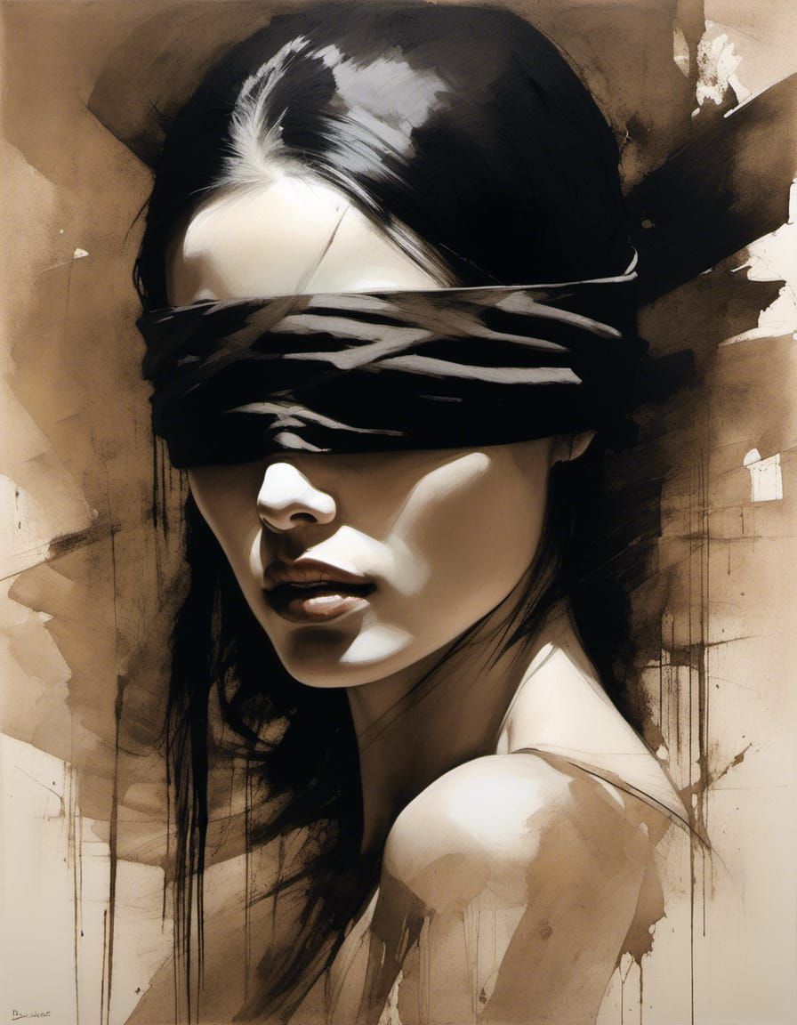 Woman with Black Blindfold in Painterly Style