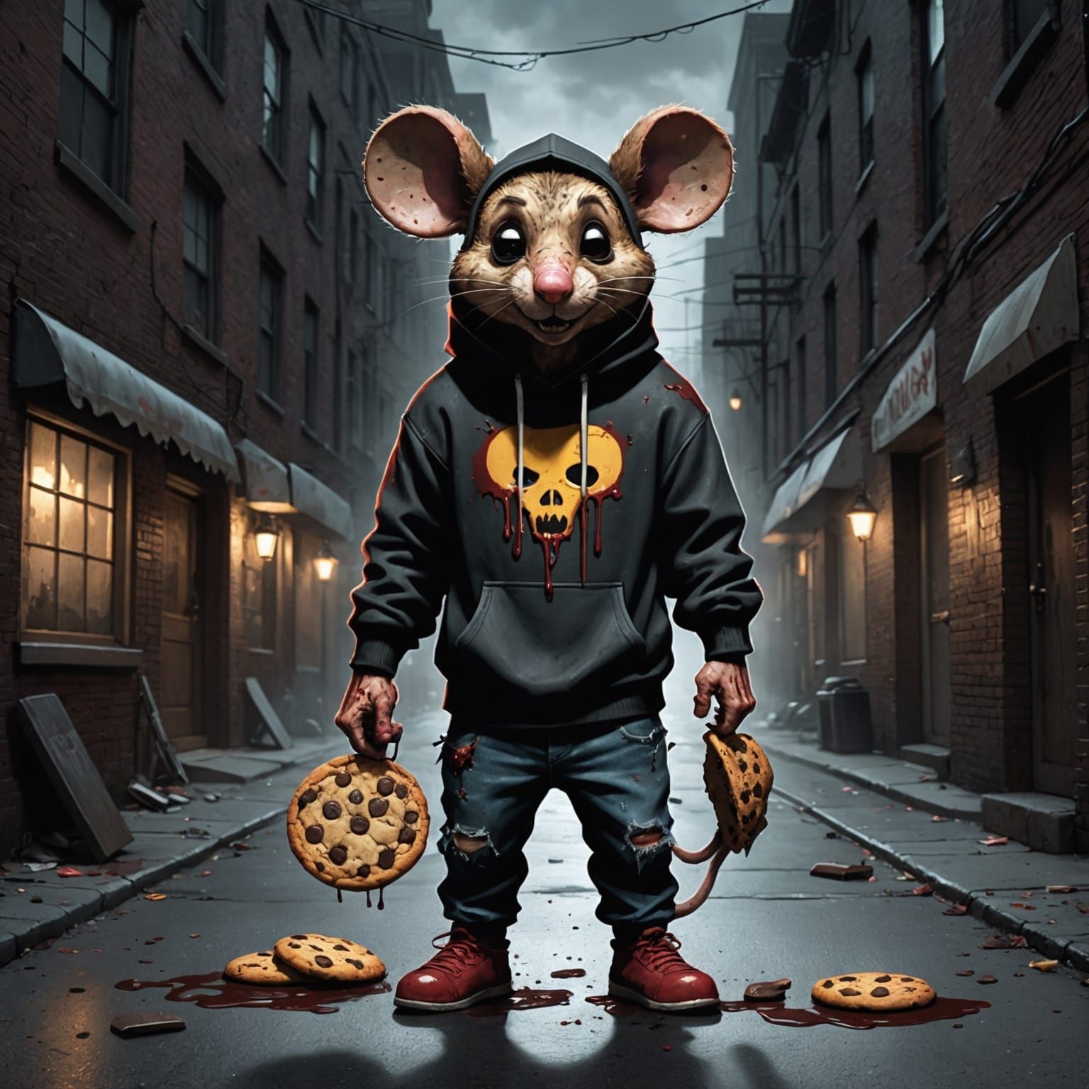 Sinister Mouse in Alley with Cookies