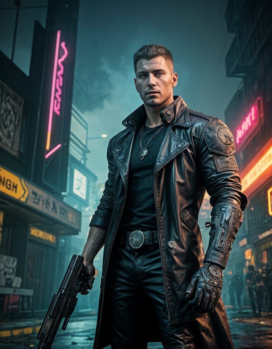 Cyborg Bounty Hunter in Cyberpunk City