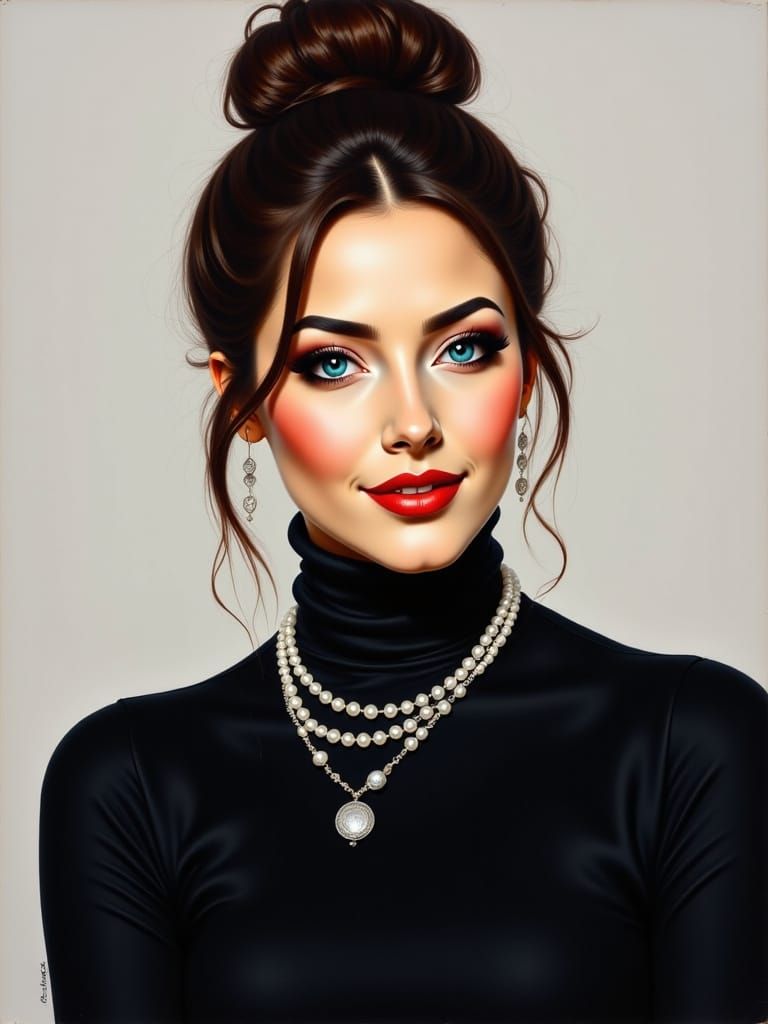 Beautiful Woman with Messy Bun in Oil Painting Style