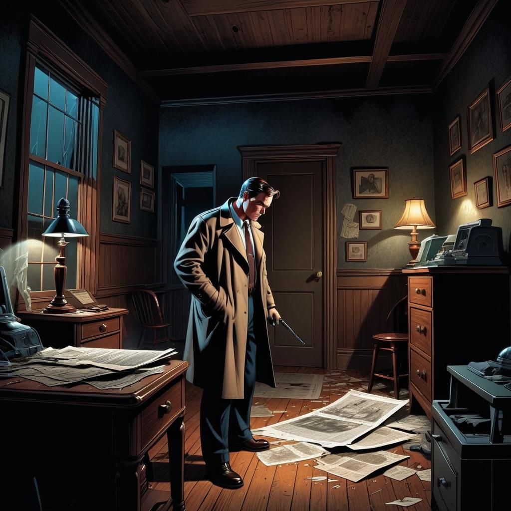 1950s Detective Investigates Crime Scene: Comic Book Art