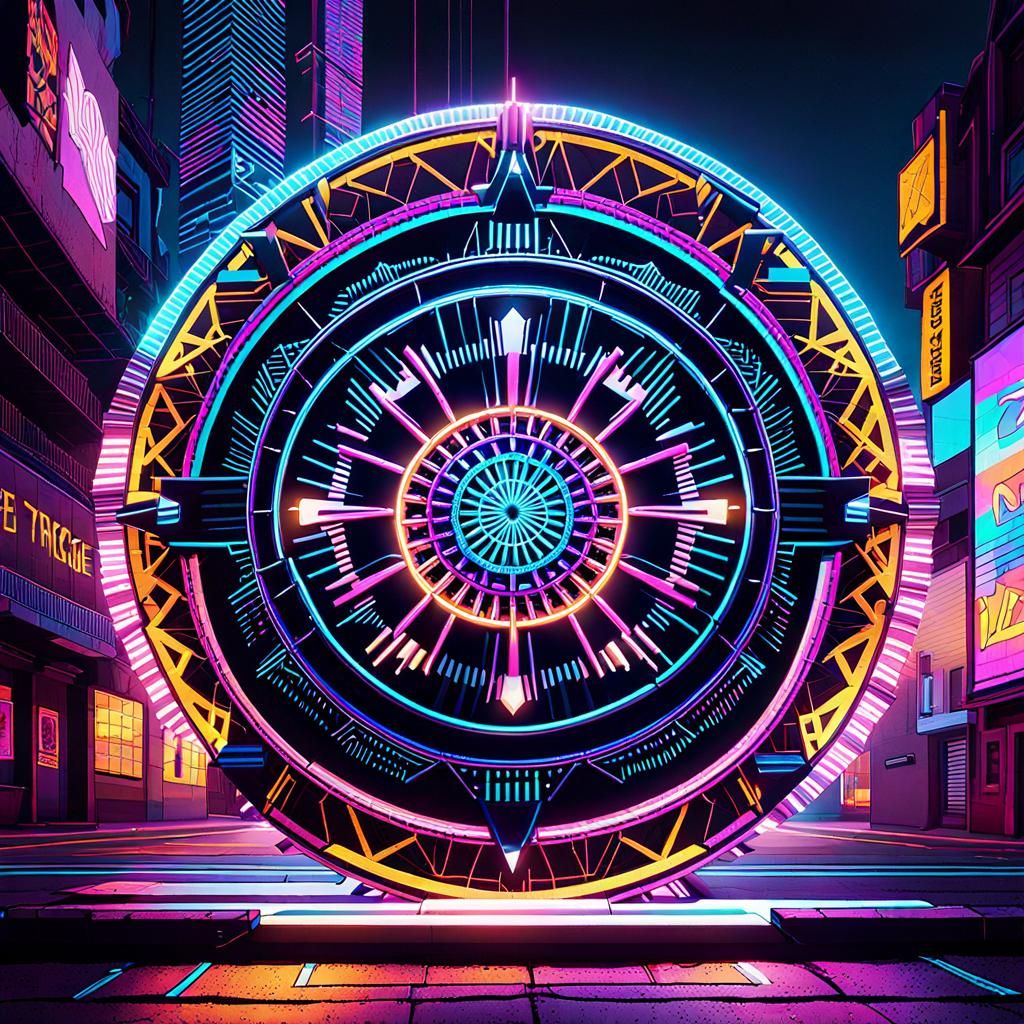 Cyberpunk Mandala in Cel-Shaded Street Art Style