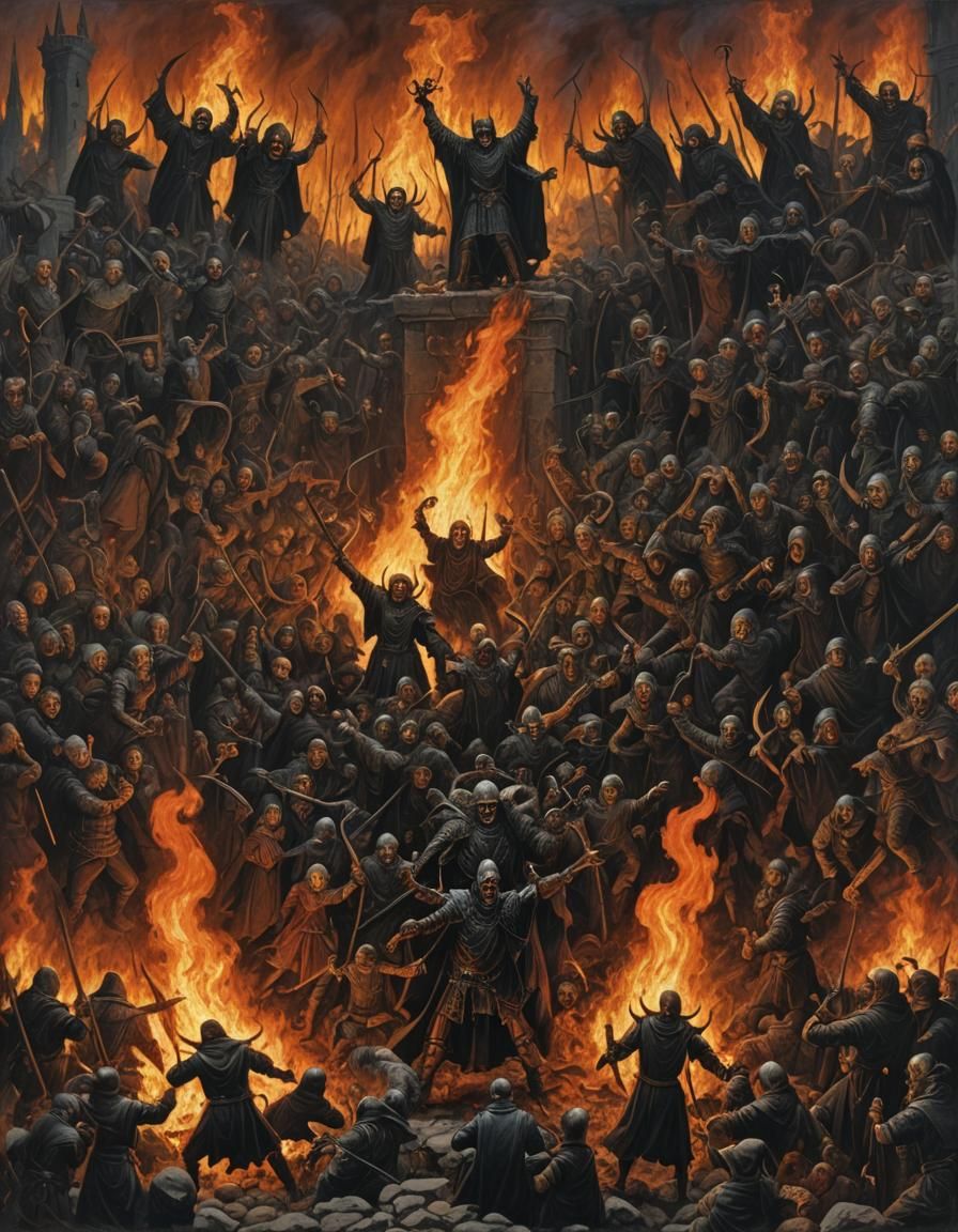 Medieval Folk Art Illustration of Hellfire